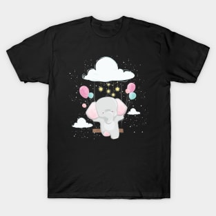 Cute Baby Elephant Flying in Balloon T-Shirt